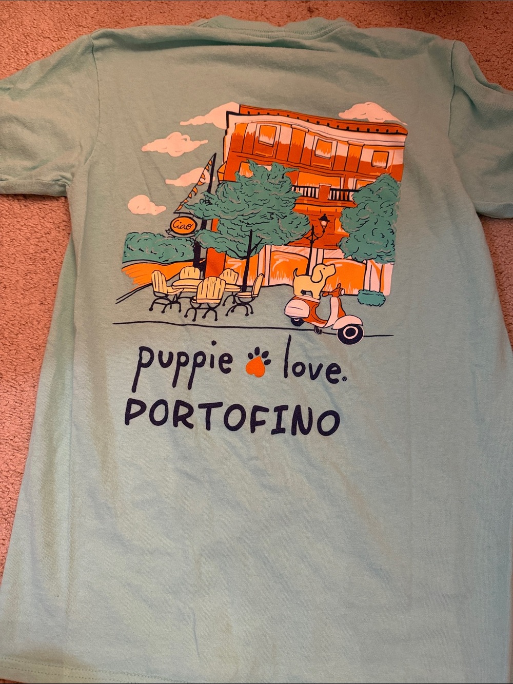 Puppy love Portofino (universal studios) Graphic Dog Tee - Light Blue Sz small